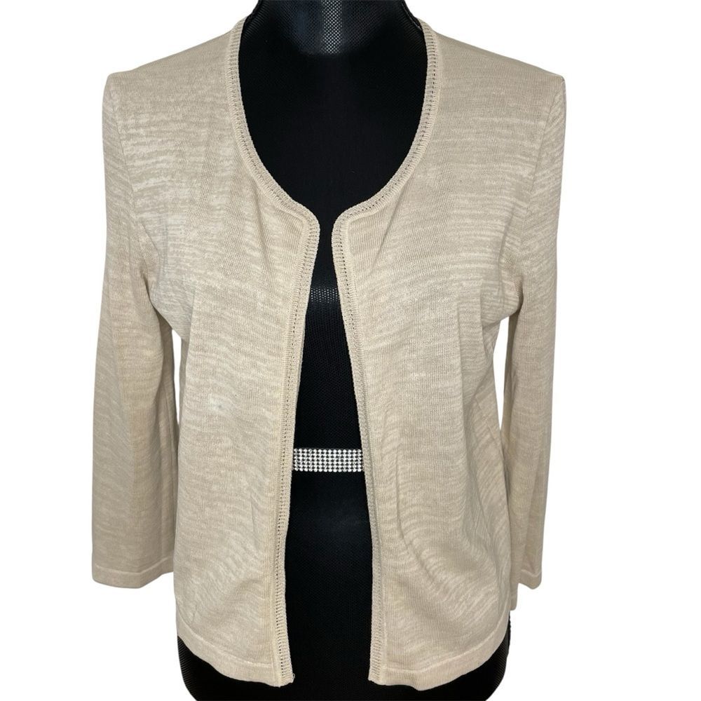 Chanel Sweater Cardigan Open Knit Classic Lightweight Vtg Beige Size 40 Small